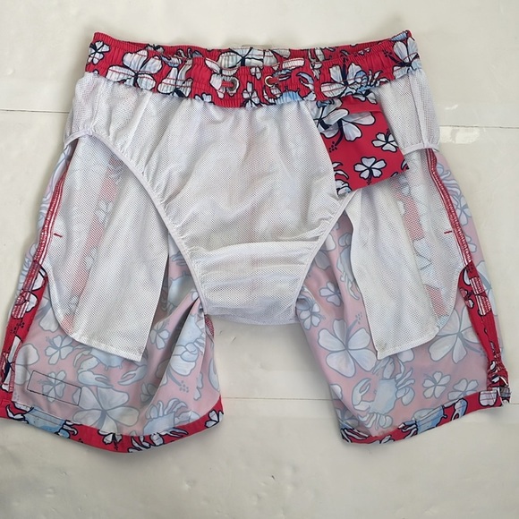 Vineyard Vines Coral and Blue Swim Trunks Shorts with Elastic Waistband Medium - Picture 14 of 16